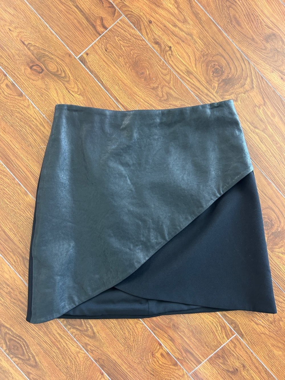 Alice + Olivia Black Asymmetrical Real Leather Mini Skirt